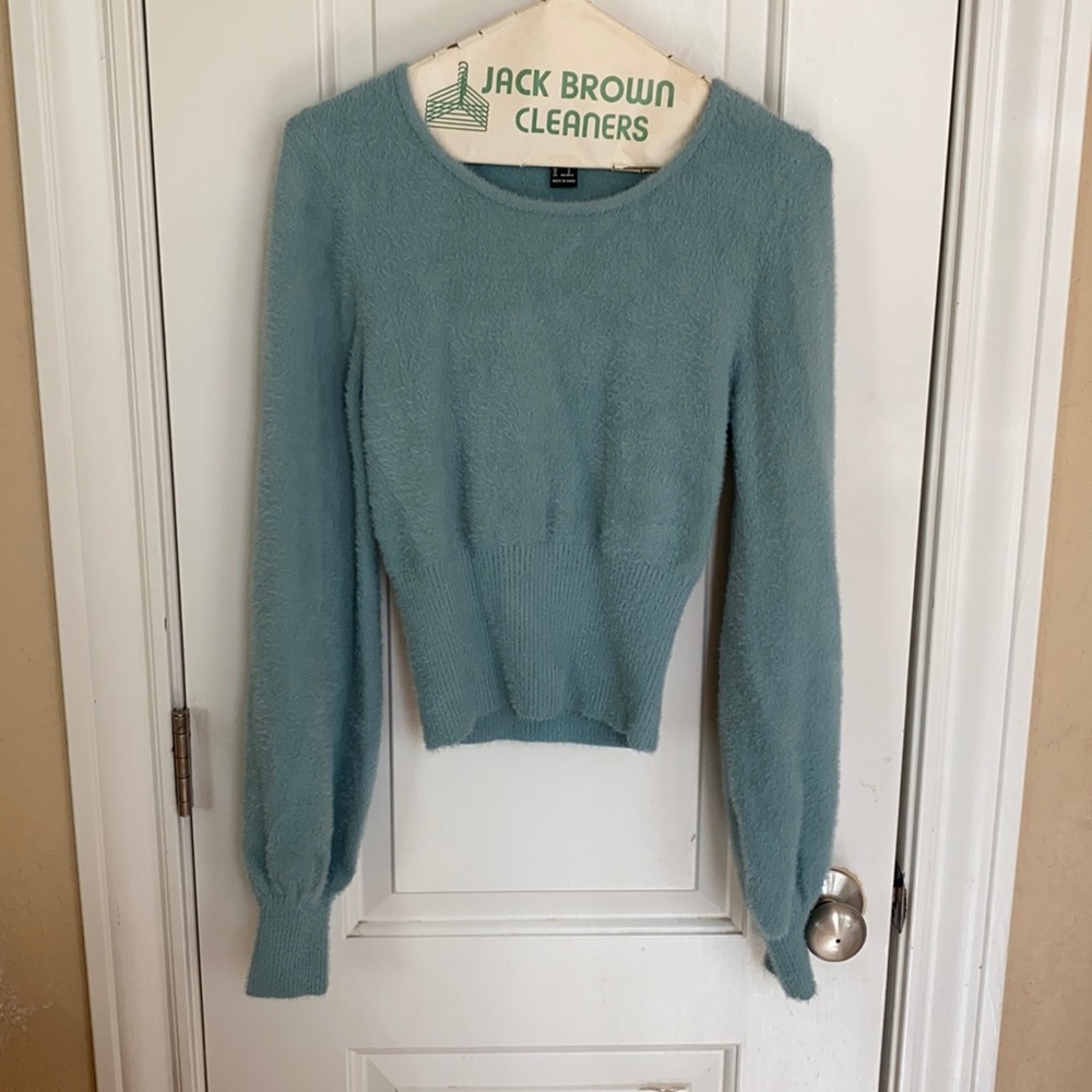 Forever 21 dusty blue sweater with cinched waist size small